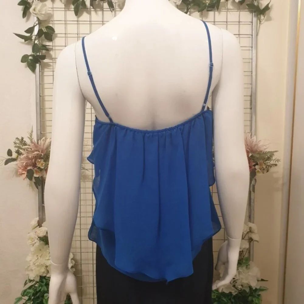 FOREVER NEW Blue V-Neck Layered Flowy Top AU-8 w/ Adjustable Spaghetti Straps - Picture 3 of 15